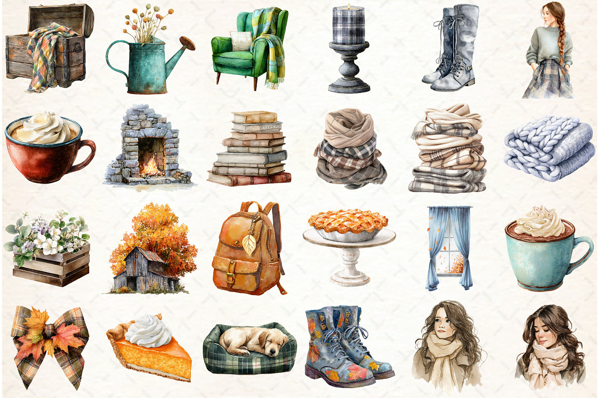 Watercolor Neutral Autumn Clipart, an Illustration by Libby Wishes (Photo 3 of 7)