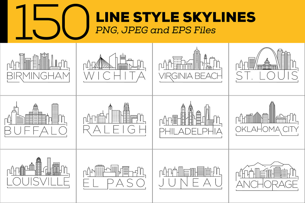 150 - Linear Style City Skylines, an Outline Icon by Kursat Unsal (Photo 15 of 18)