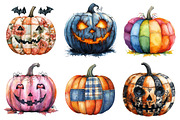 Halloween Patchwork Pumpkin Clipart, an Illustration by Daily.Designs (Thumbnail 3 of 5)