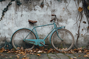 Old retro bike near grey wall background, a Photo by AlyaAnd