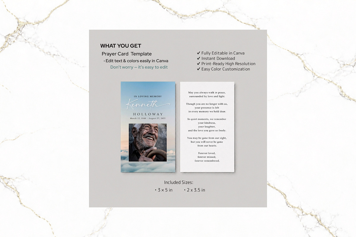 Funeral Prayer Card Canva FR011, a Card Template by TyphoonStudio (Photo 2 of 6)