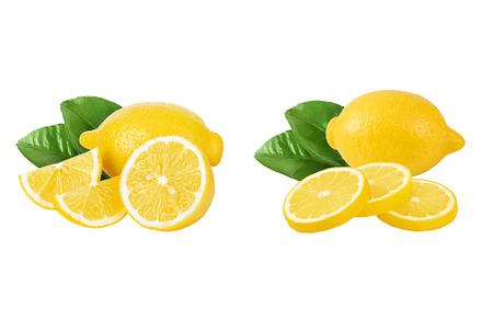 Ripe lemon with half and slices