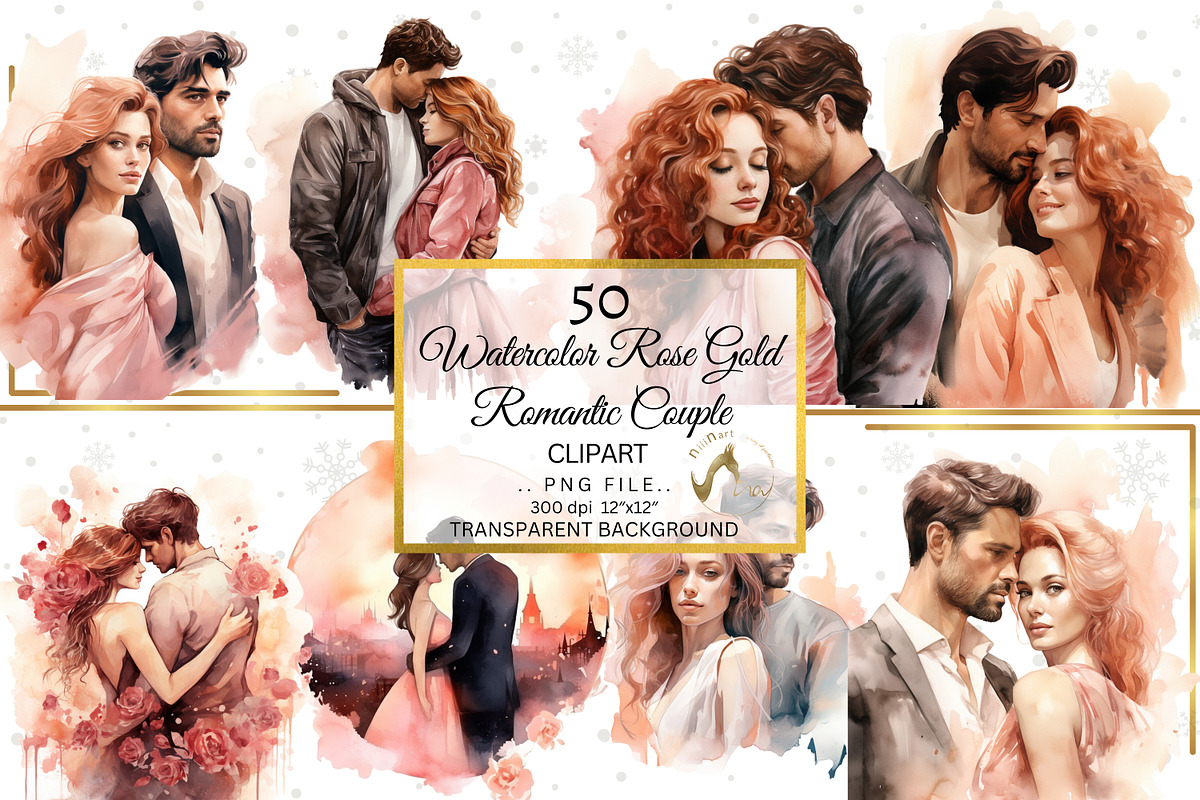 Rose gold Watercolor Romantic Couple, an Illustration by NiiiNArt (Photo 8 of 9)