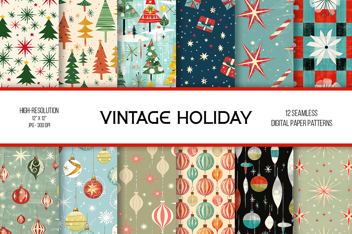 Vintage Holiday Digital Paper, a Pattern Graphic by Chromolume Studio (Photo 1 of 28)
