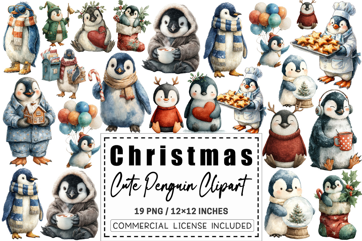Cute Christmas Penguin Clipart, a Graphic by CitraGraphics (Photo 1 of 4)
