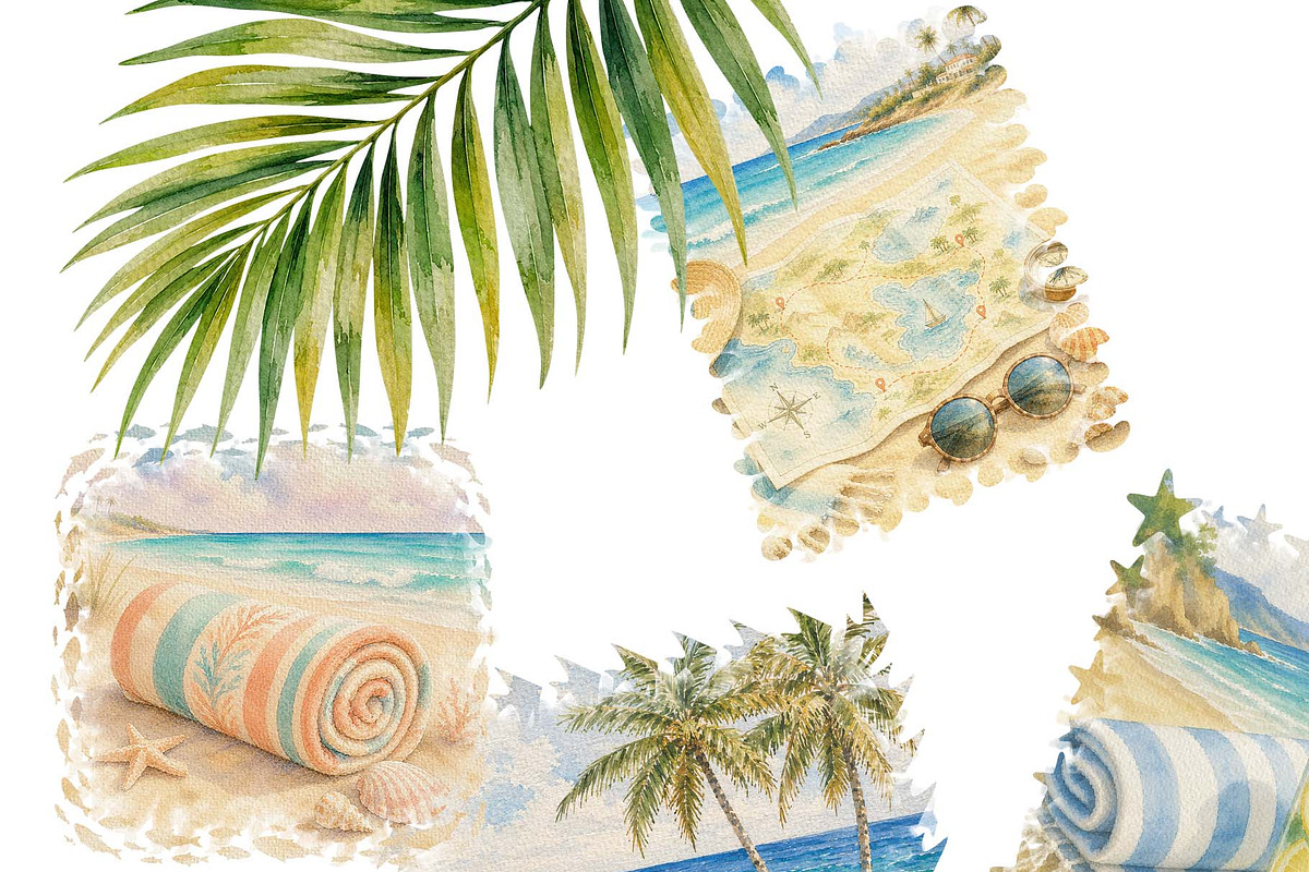 Summer Beach Essentials Watercolor, a Decorative Illustration by Sunshine Art (Photo 2 of 6)