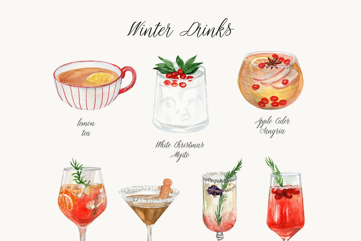 Winter Drinks Christmas Cocktails, a Food Illustration by Catch the Dream Art (Photo 4 of 8)