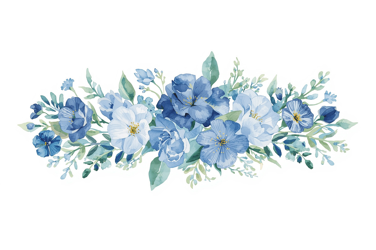 Blue Watercolor Floral Set, an Illustration by balal (Photo 2 of 11)