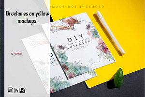 Brochures on yellow mockup set