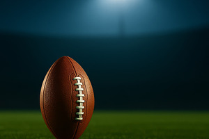 American football illuminated under, a Photo by Dvoevnore photos