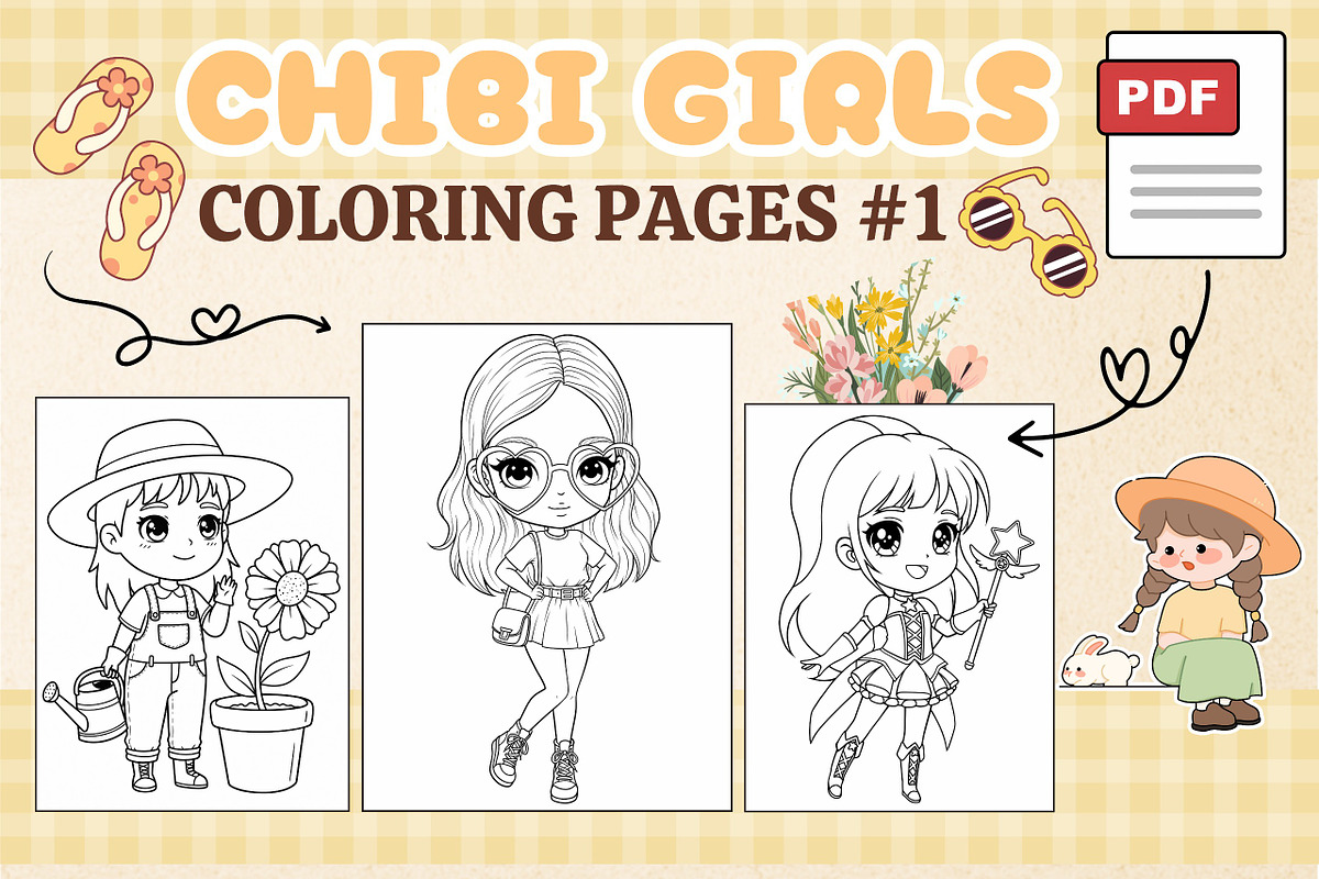 Chibi Girls Coloring Pages #1, a Person Illustration by Inkivelle Studio
