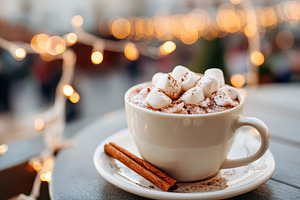 Cozy cup of hot chocolate with marshmallows, a Food & Drink Photo by AlyaAnd