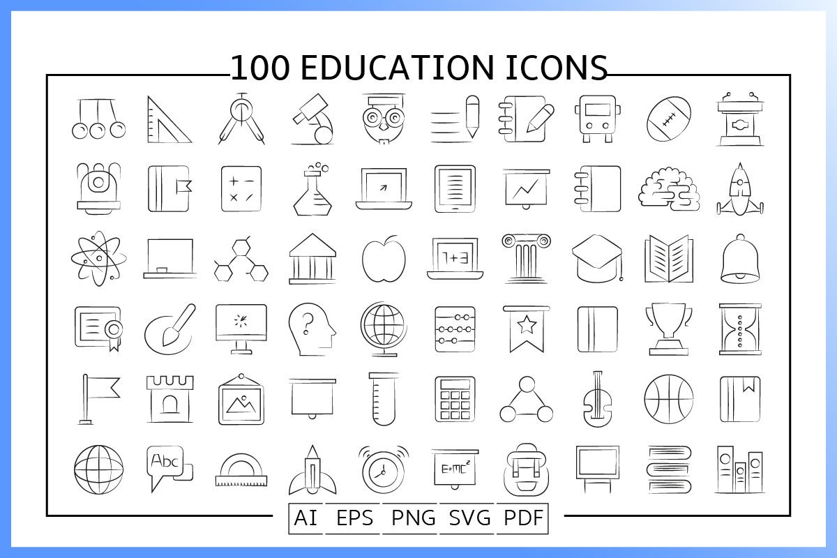 100 Hand Drawn Education Icons, an Icon by Designfour