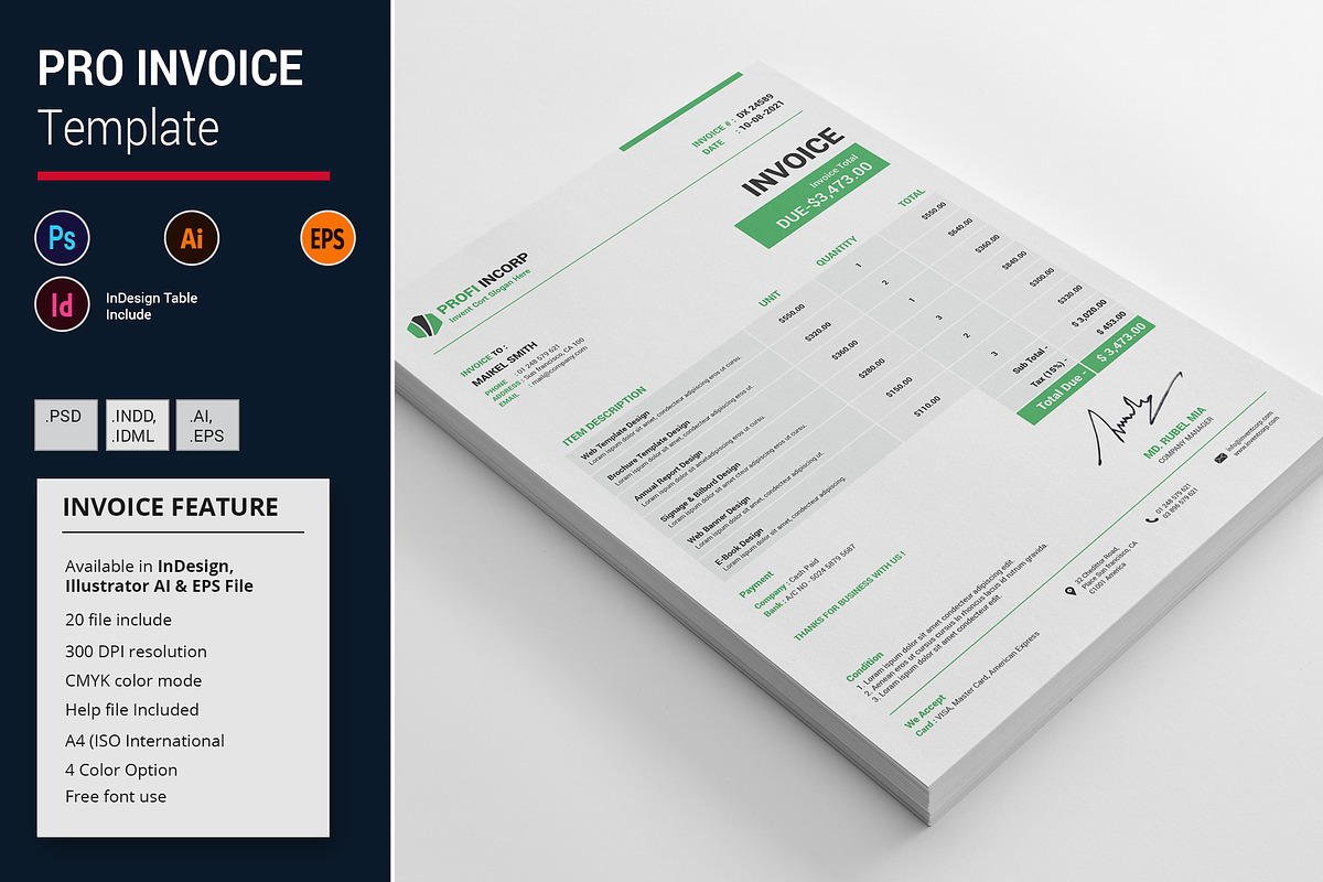 Pro Invoice Template, a Print Template by alimran24 (Photo 2 of 11)