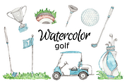 Golf watercolor clipart, a Background Graphic by GoodFairyClipArt (Thumbnail 1 of 2)