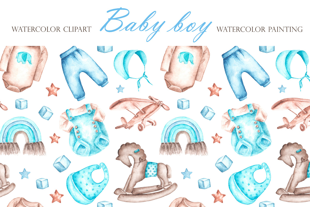 Child boy watercolor set. Birthday., a Person Illustration by SabinaWatercolorArt (Photo 15 of 15)