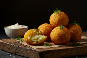 Golden fried mashed potato balls wit, a Food & Drink Photo by professorinc