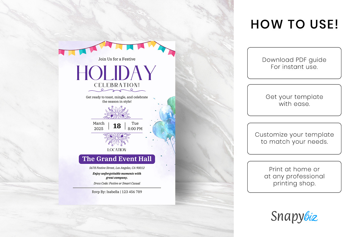 Holiday Party Invitation Canva Temp, an Invitation Template by Snapybiz (Photo 2 of 10)
