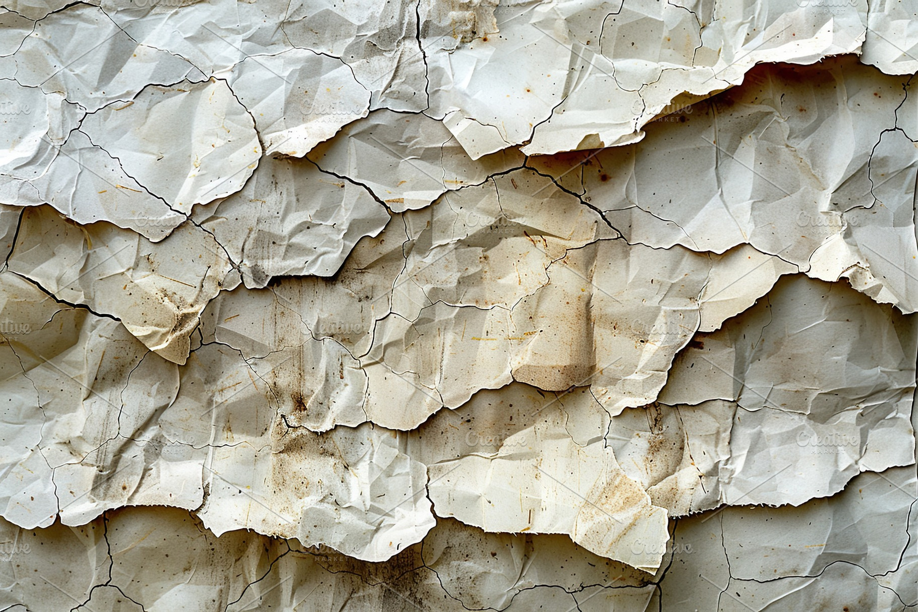 Old cracked and weathered paper texture with stains and creases, a Background Photo by José Manuel Gelpi