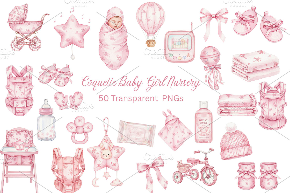 Coquette Baby Girl Nursery Clipart, an Illustration by Stellalunarts (Photo 1 of 3)