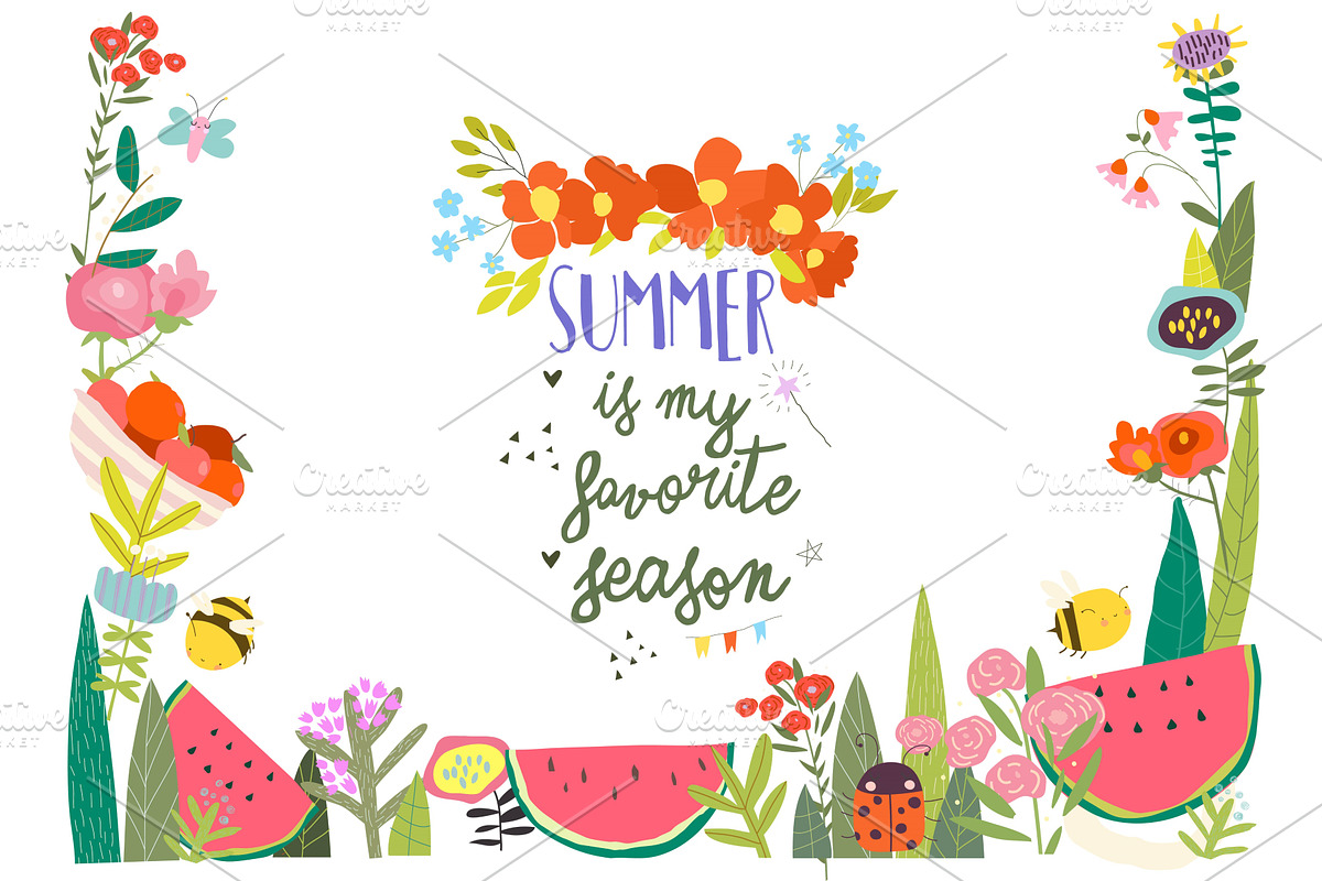 Cute Cartoon Frame with Watermelon, an Object Illustration by Maria Starus
