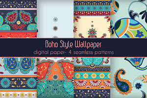 4 Seamless Boho Vector Pattern