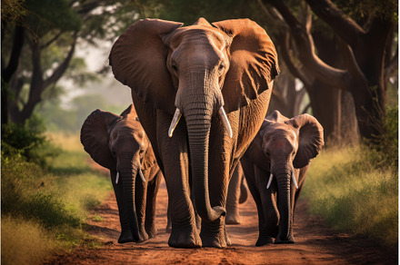 Majestic elephant family on a, an Animal Photo by Ylivdesign