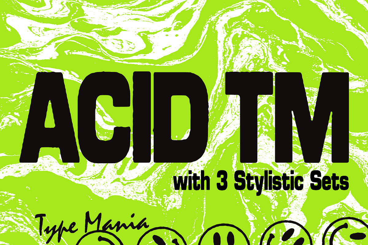 Acid TM – Rugged Dynamic Typeface, a Sans Serif Font by Type Mania (Photo 1 of 11)