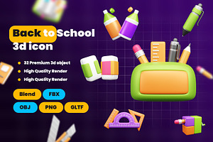 Back to School Icon Pack, an Object 3D Model by Ui Stock