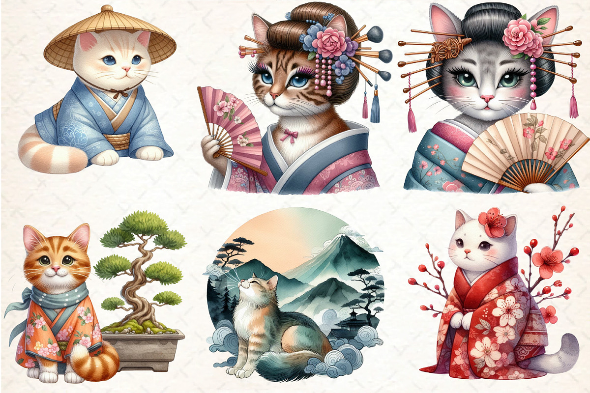 Beautiful Cat Bundle Japanese Style, an Illustration by DreamCafeArt (Photo 4 of 5)