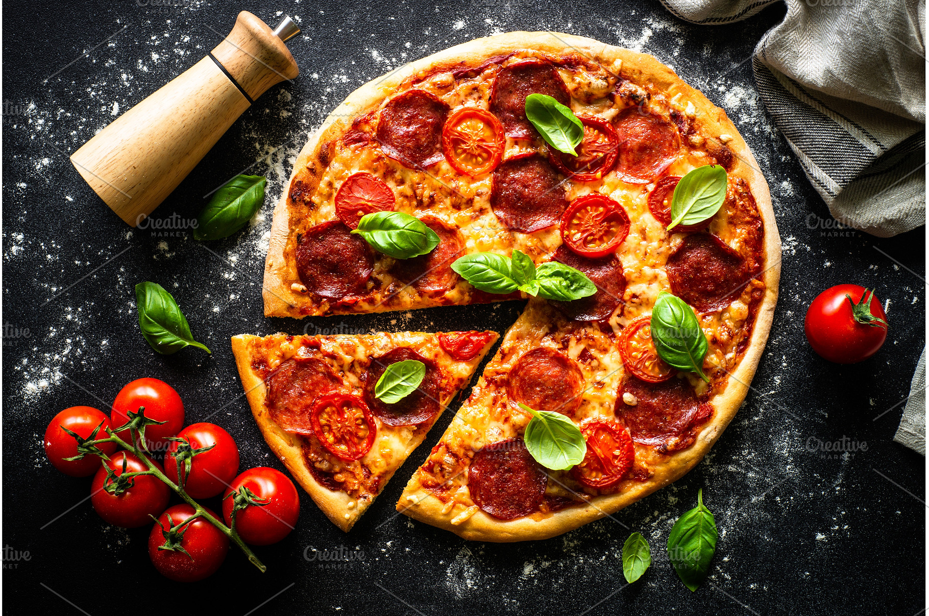 Traditional italian pizza with, a Food & Drink Photo by Nadia-nb