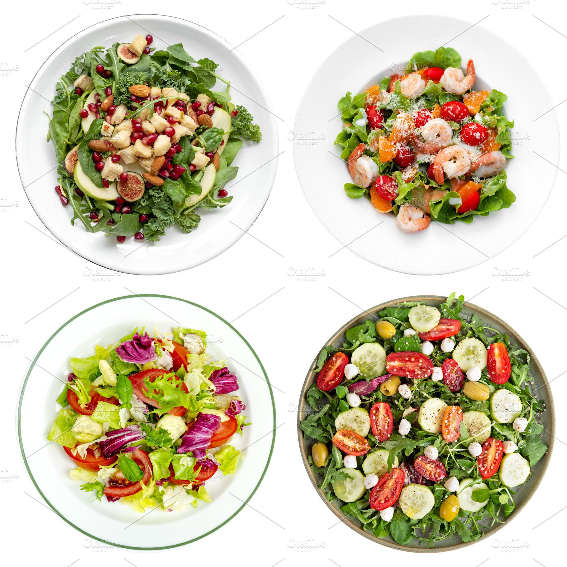 Collection of fresh salad plates, a Food & Drink Photo by BOOCYS