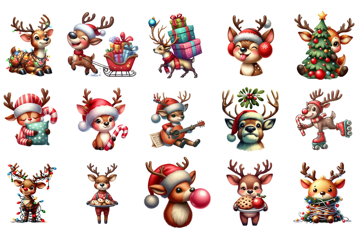 Christmas Funny Reindeer Clipart, an Illustration by Designking (Photo 2 of 5)