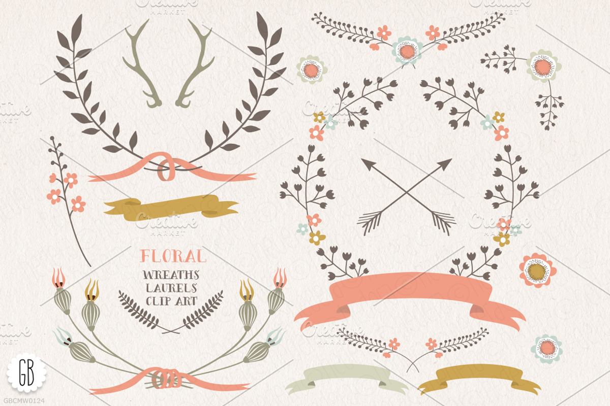 Floral wreaths laurels ribbons c73, an Illustration by GrafikBoutique (Photo 1 of 3)
