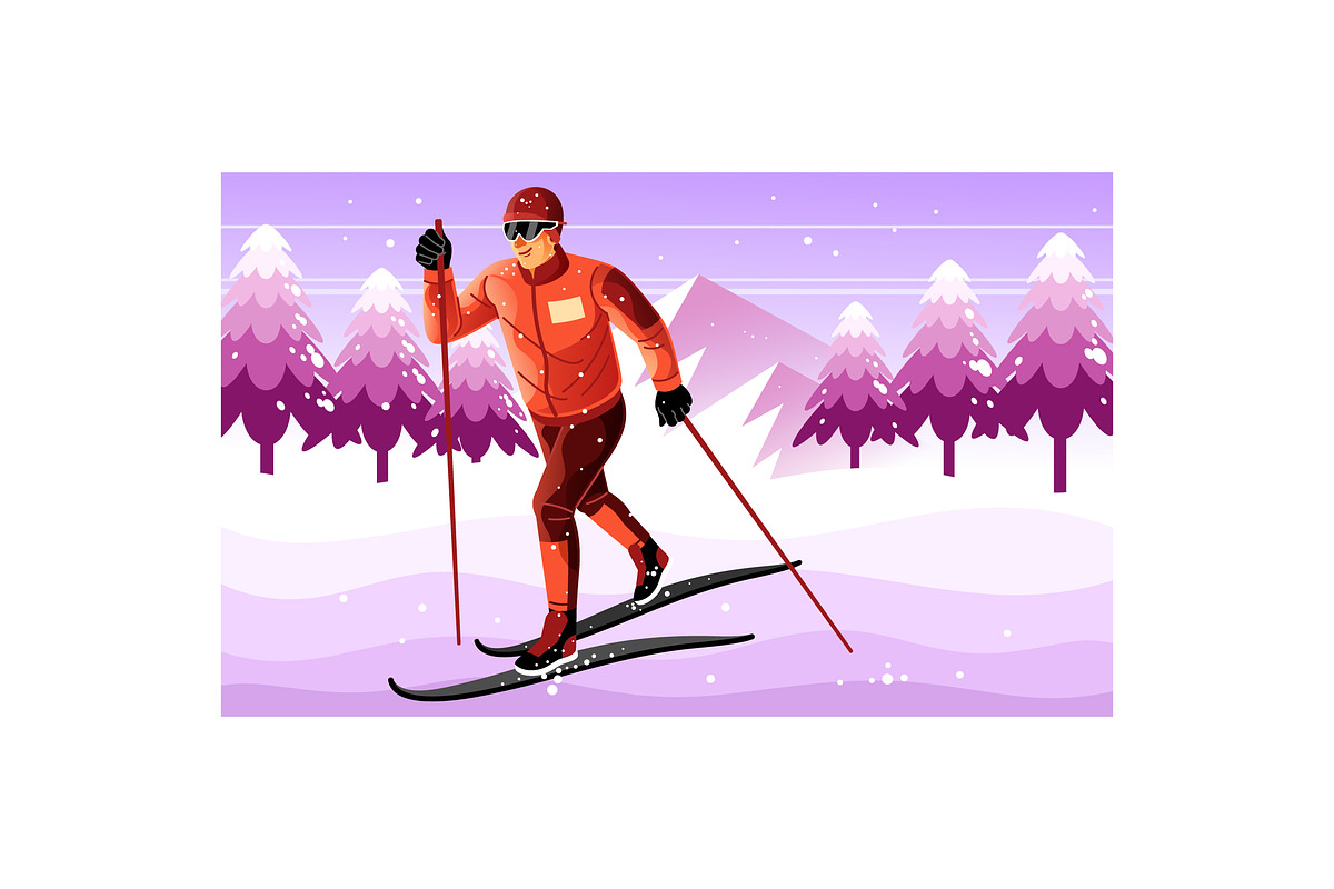 Cross Country Skiing Illustration, a Sport Illustration by KAZ by IanMikraz Studio