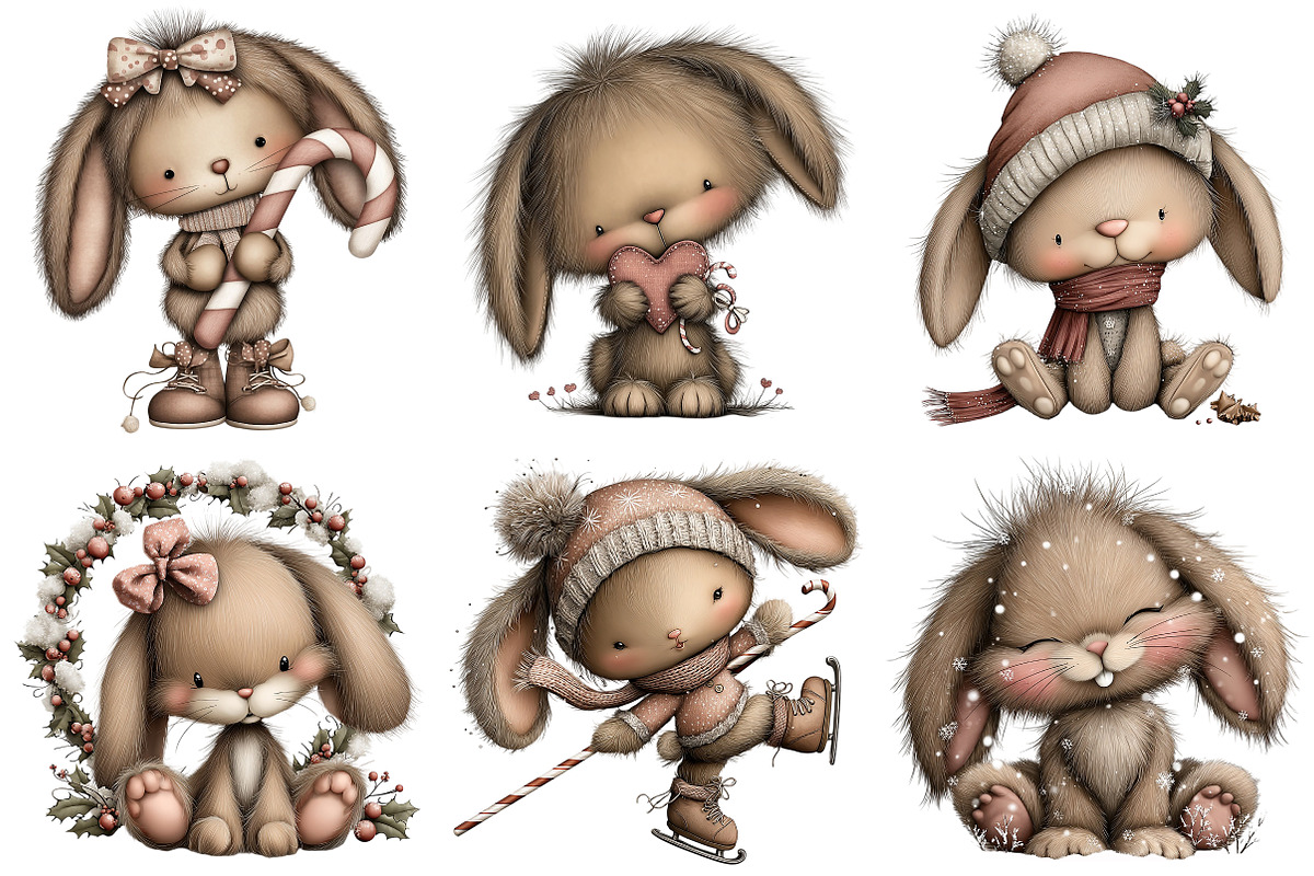 Whimsical Christmas Fluffy Bunny PNG, an Illustration by Craft Nest (Photo 3 of 11)