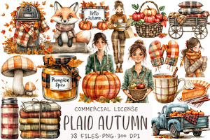 Watercolor Plaid Autumn Clipart, an Illustration by OK Design