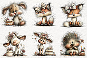 Whimsical Birthday Animals Clipart, an Animal Illustration by Watercolor design (Thumbnail 2 of 5)