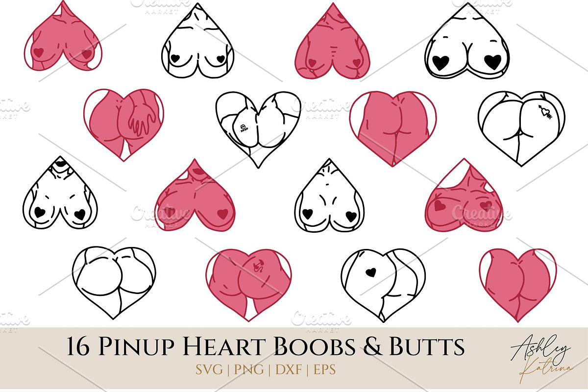 16 Pinup Heart Boobs & Butts Clipart, a Graphic by Ashley Katrina (Photo 1 of 12)