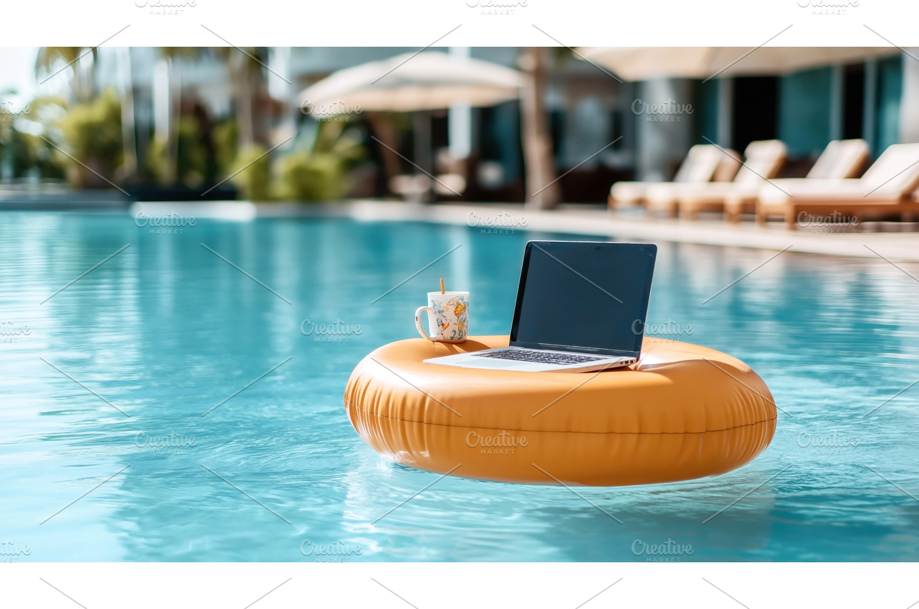 Floating laptop and mug on, a Technology Photo by Sergey Kotenev