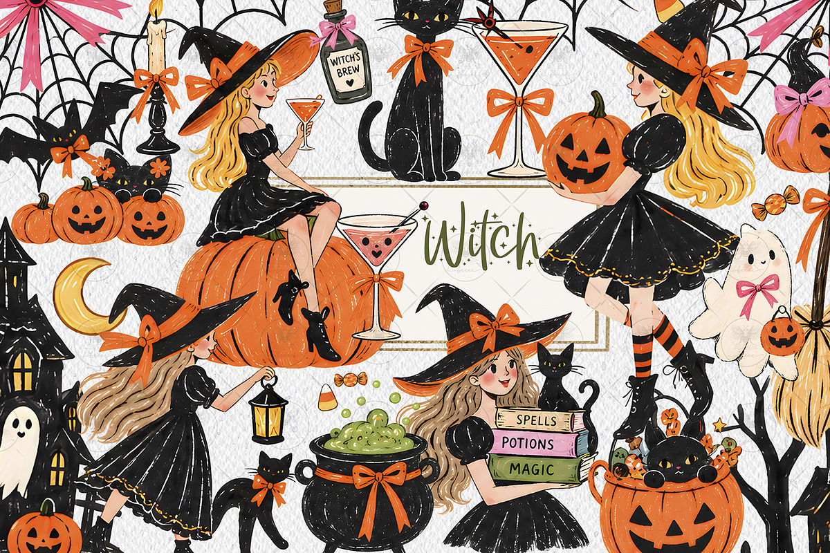 Halloween Witch Clipart, a Decorative Illustration by BigCakeBee (Photo 1 of 3)