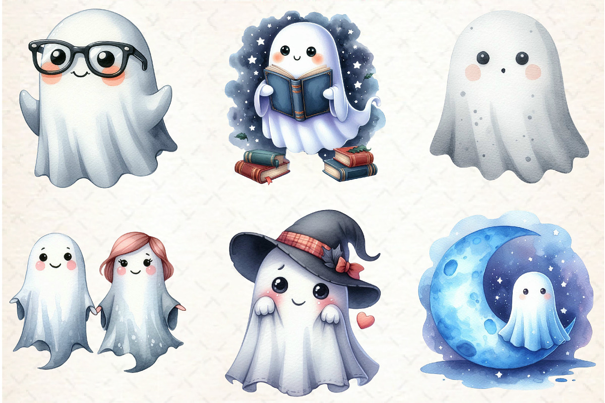 Watercolor Cute Ghost Clipart, an Illustration by Libby Wishes (Photo 5 of 6)