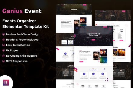 Genius Event Organizer Elementor Kit, a WordPress Template by Techeshta Solutions