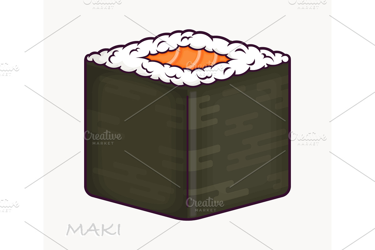 Cute cartoon maki sushi roll, a Food Illustration by Yayasya