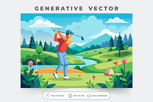 A golfer takes a swing while standin