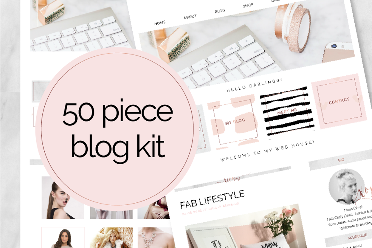 50 Piece Blog Kit Marble & Rose Gold, a Templates & Theme by Inky Jar Design Studio (Photo 1 of 6)