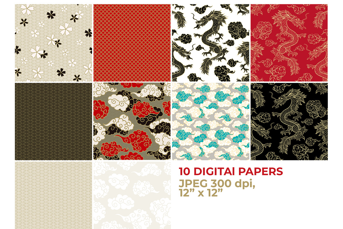 Chinese Dragon Digital Papers, a Pattern Graphic by ilonitta (Photo 2 of 13)