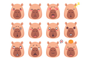 Cute Capybara Character Emoji Set, an Emoji Icon by PsychocheArt