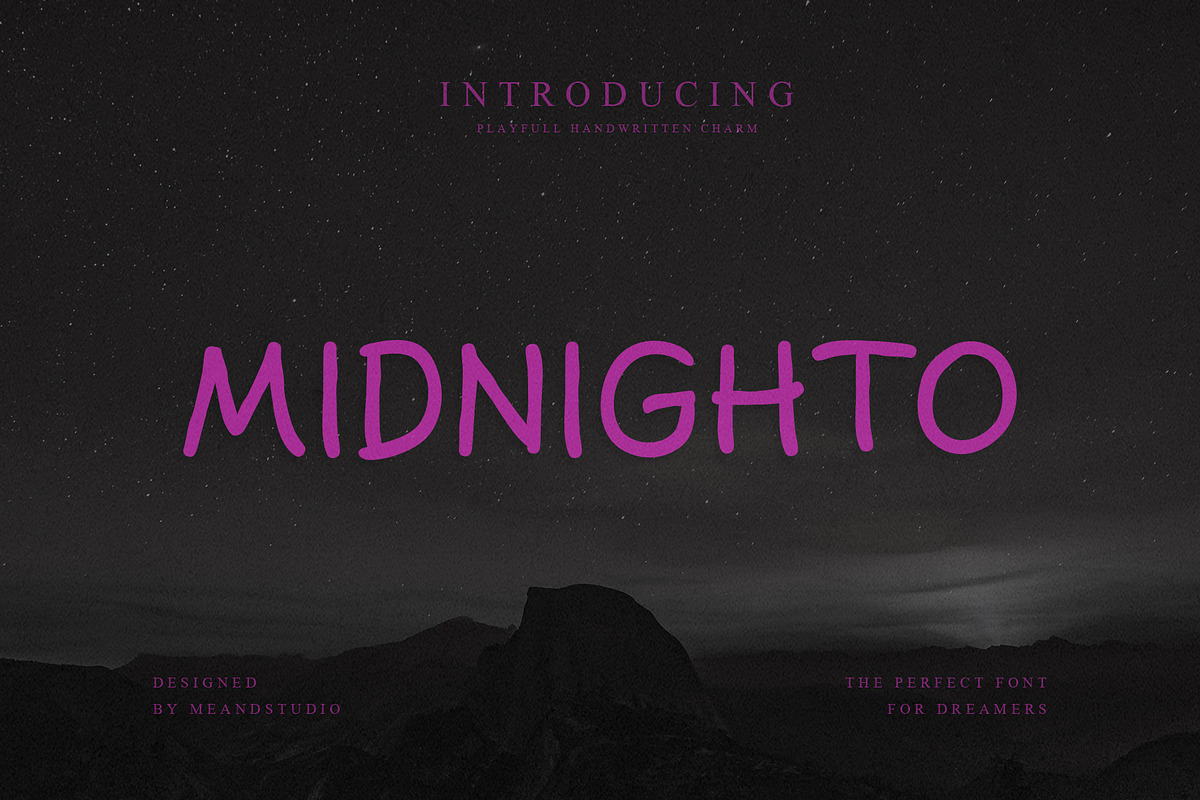 MIDNIGHTO Playful Handwritten Font, a Handwritten Font by MEANDSTUDIO (Photo 1 of 8)