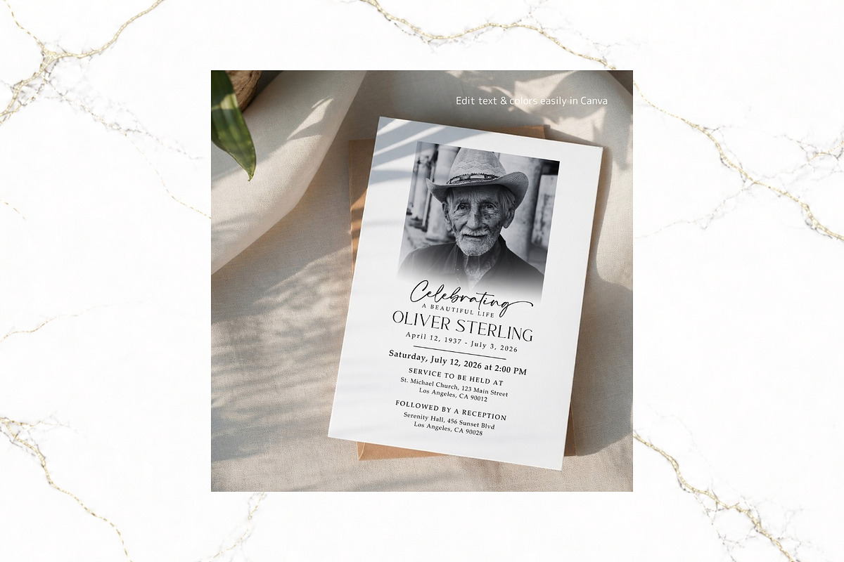 Funeral Invitation B&W Canva FR005, a Card Template by TyphoonStudio (Photo 5 of 7)